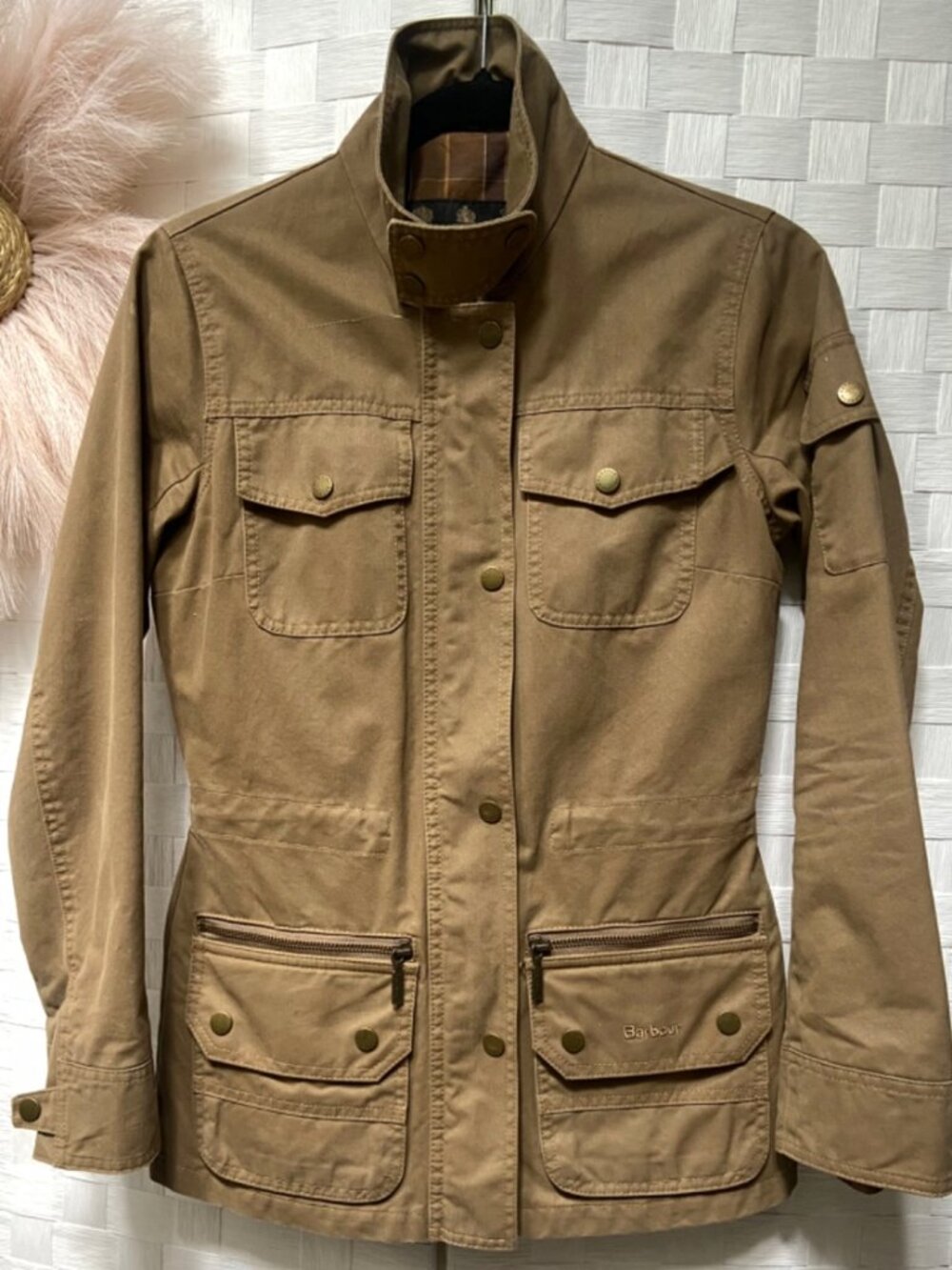 Barbour Brown Military Style Zip Snap Button Jacket Size 4 US - Picture 5 of 11